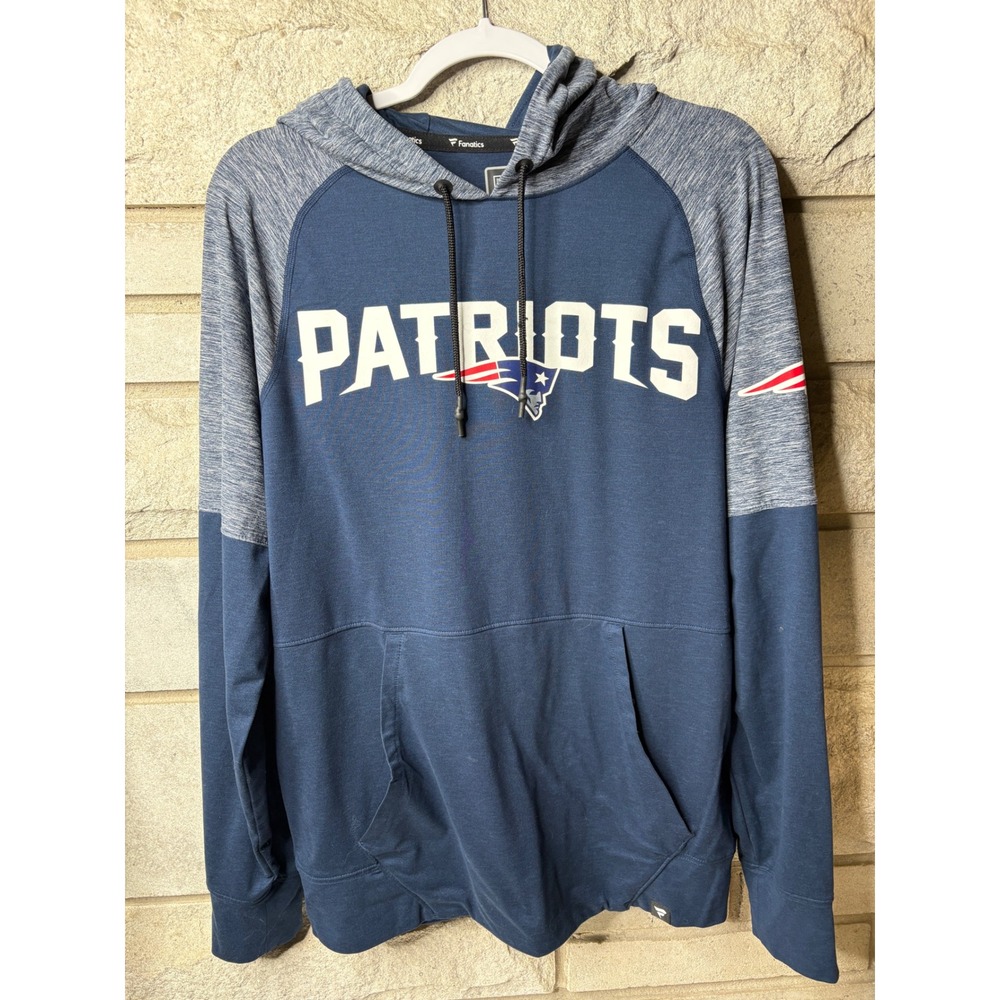 New England Patriots Fanatics NFL Pro Line Hoodie Mens Medium Navy Blue Grey